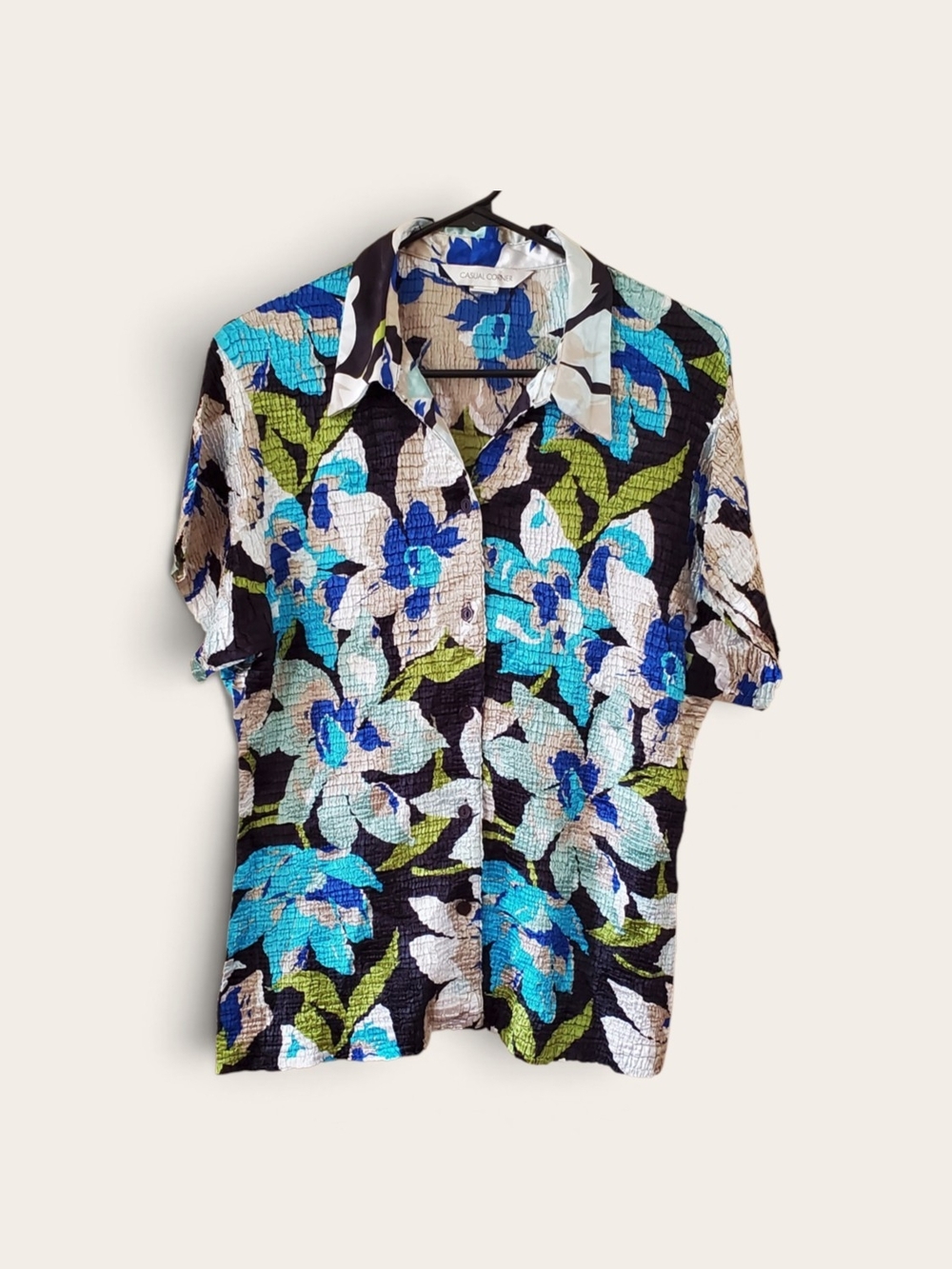 Casual Corner Women's Floral Vintage Crinkle Blouse In Size XL